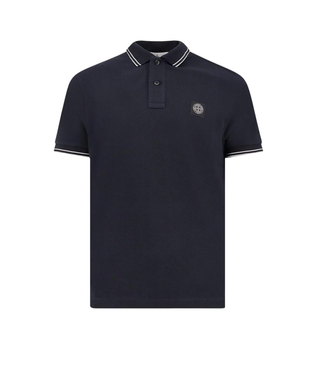 STONE ISLAND Темно-синее хлопковое поло с коротким рукавом, фото 1