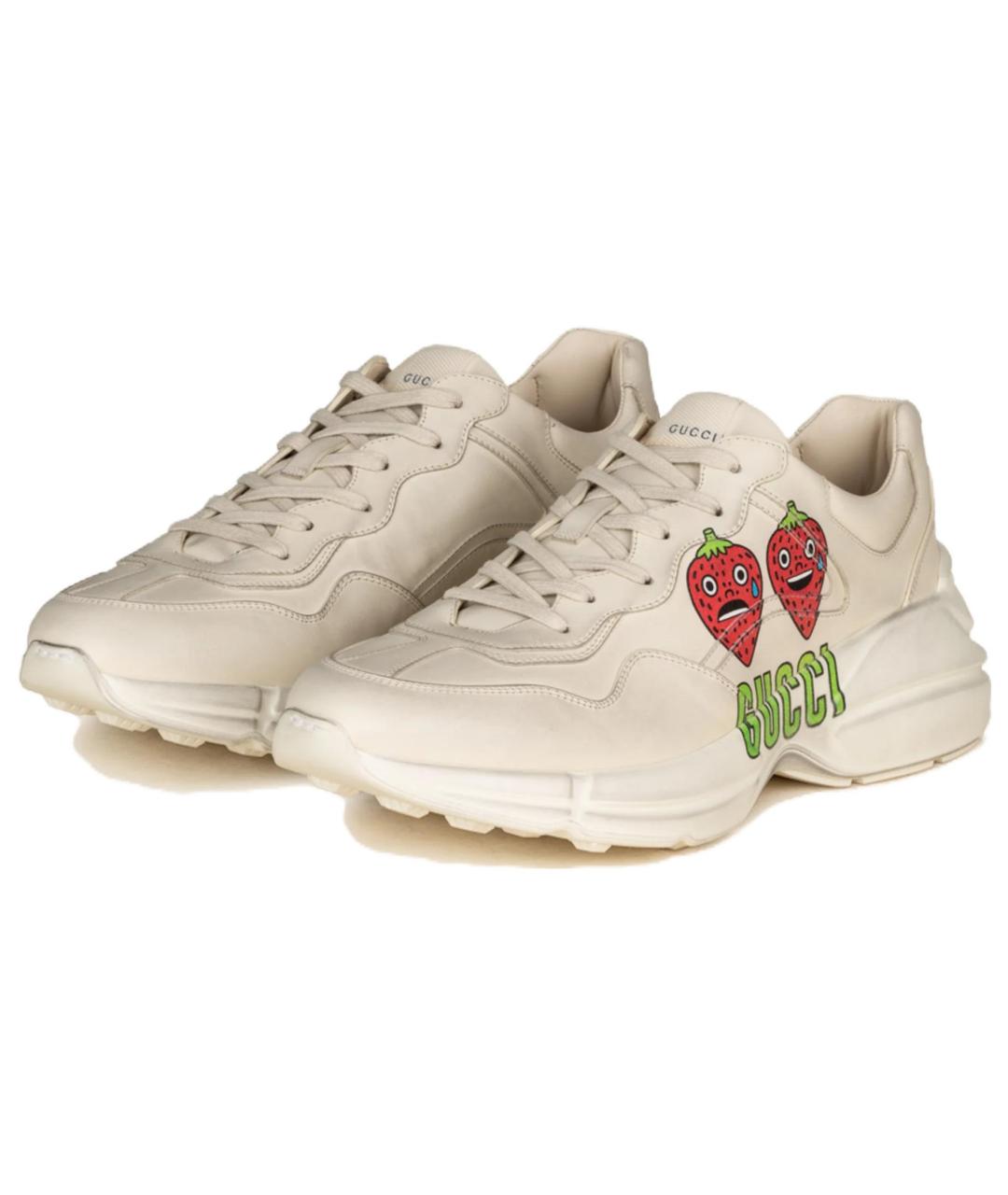 GUCCI Белые кожаные низкие кроссовки / кеды, фото 2