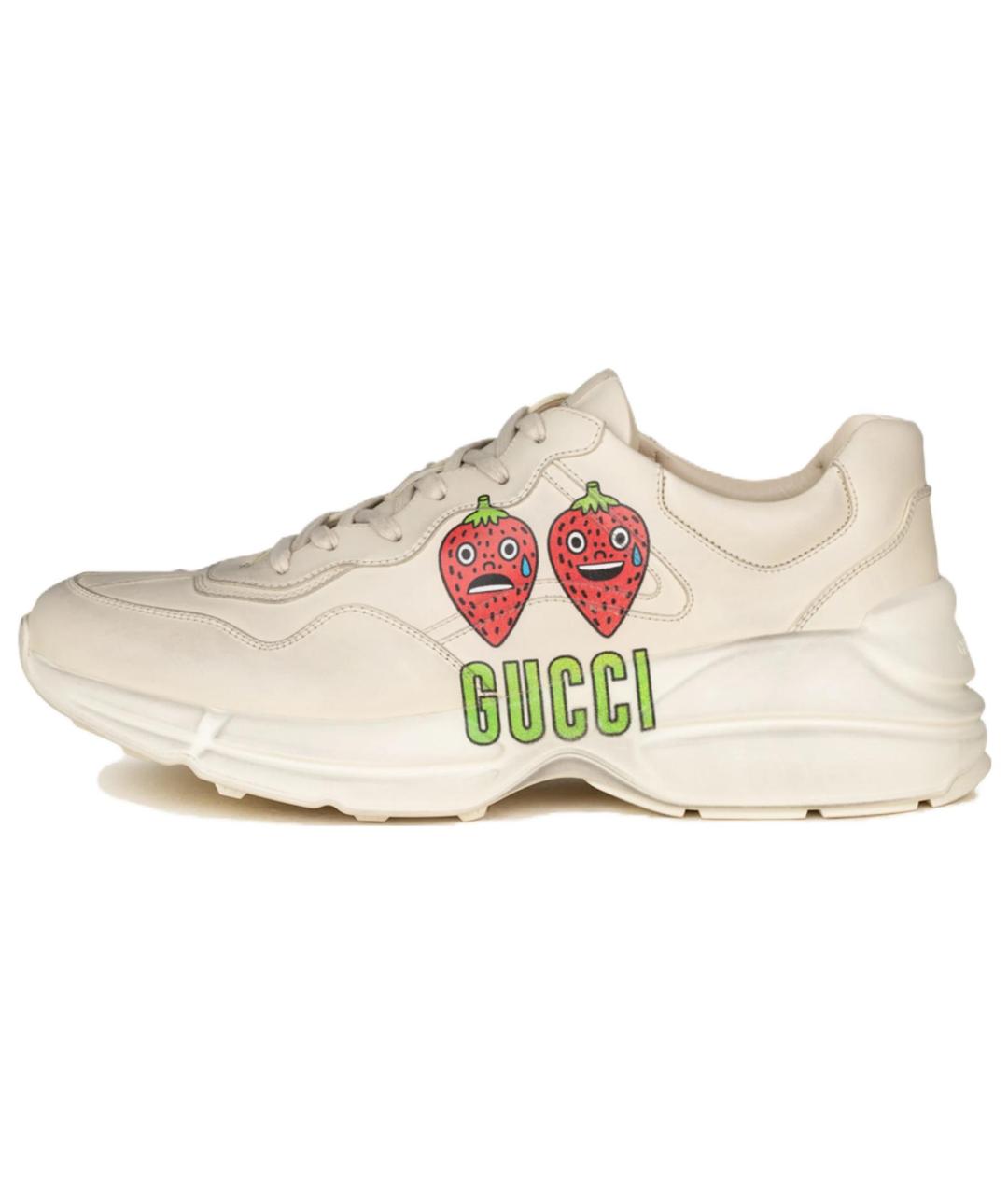GUCCI Белые кожаные низкие кроссовки / кеды, фото 6