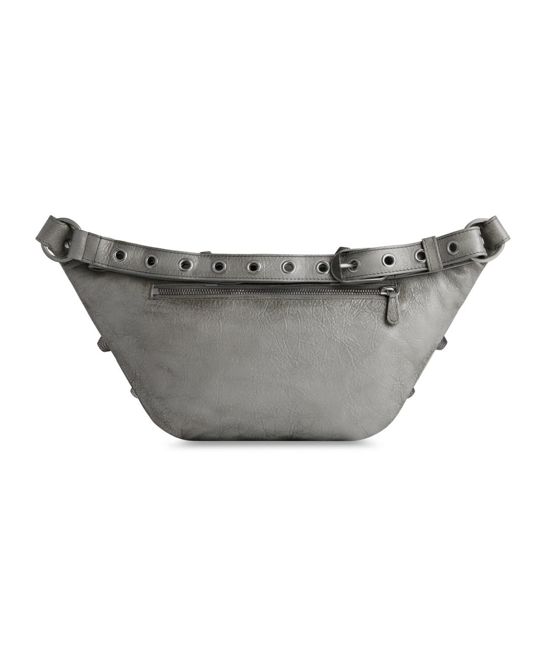 BALENCIAGA Серая кожаная поясная сумка, фото 4