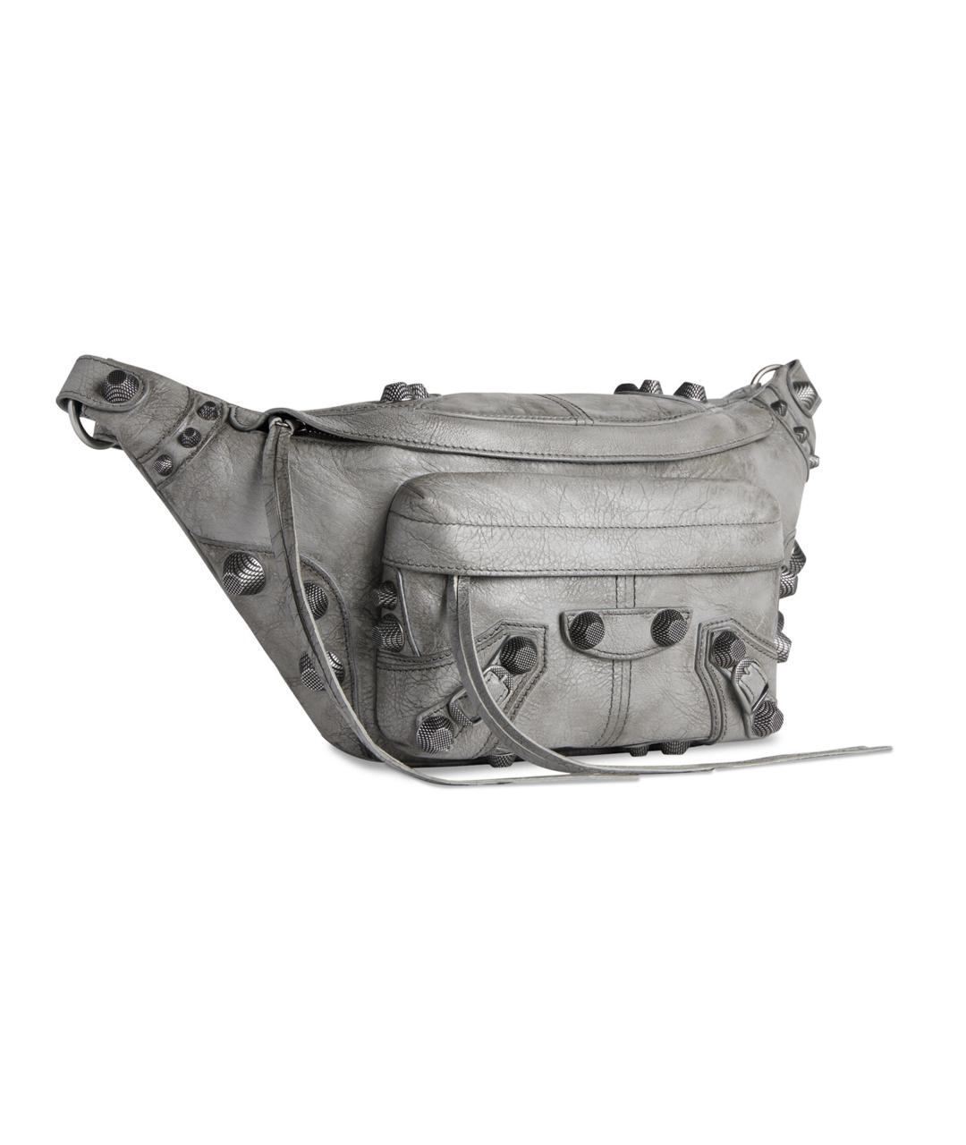 BALENCIAGA Серая кожаная поясная сумка, фото 2