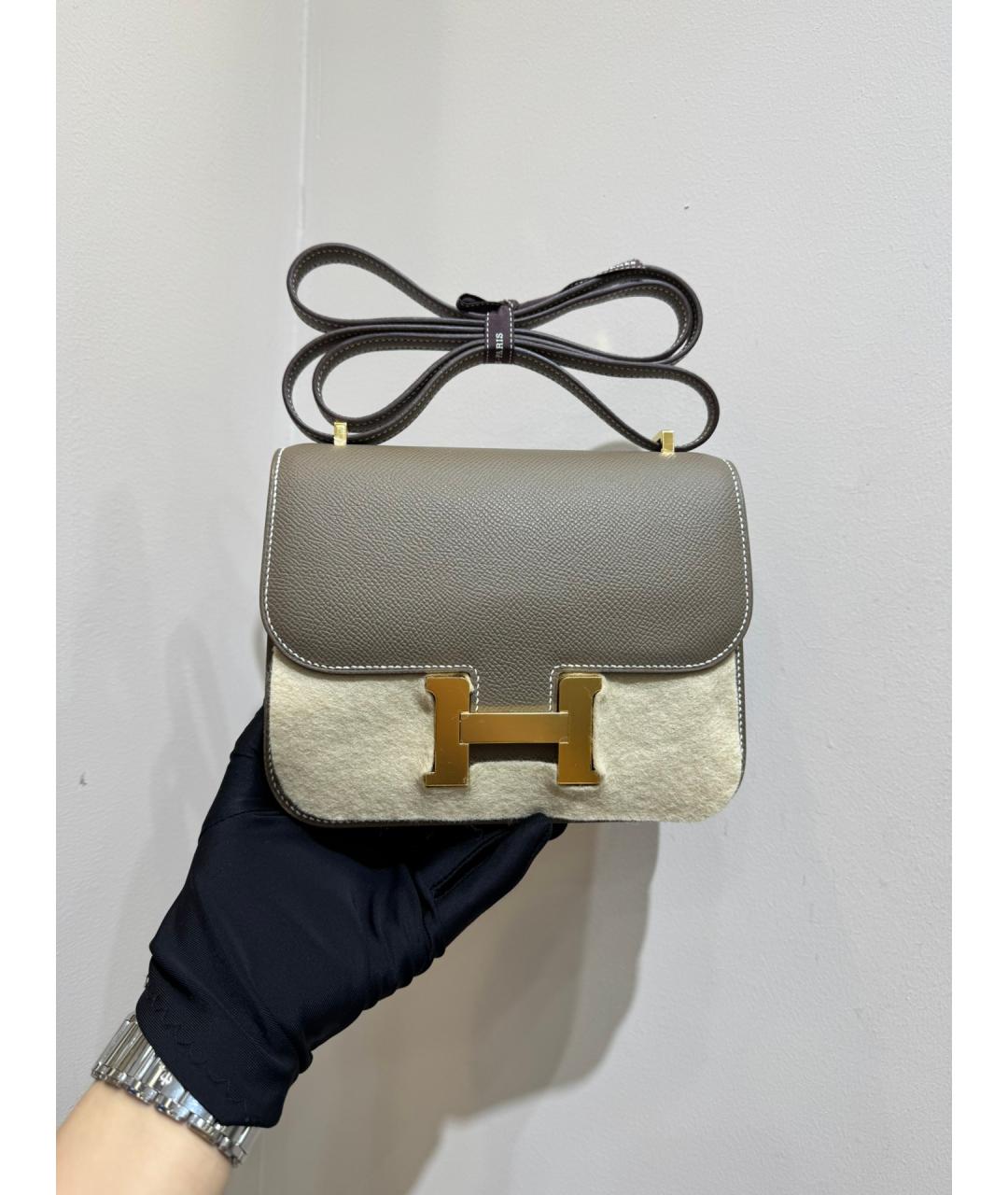 HERMES Серая кожаная сумка тоут, фото 3