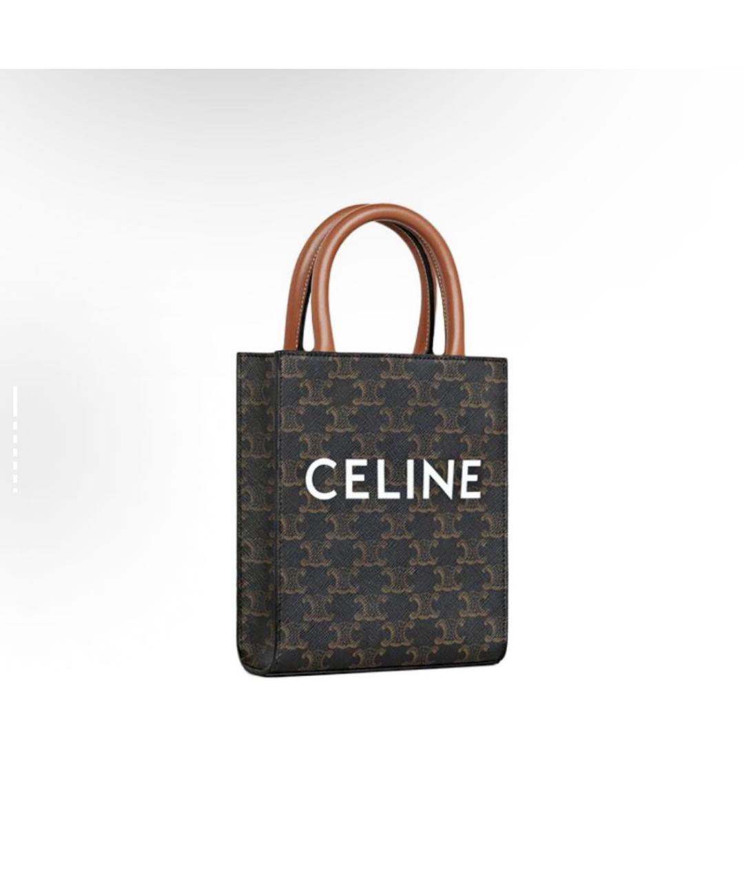 CELINE Коричневая кожаная сумка с короткими ручками, фото 2