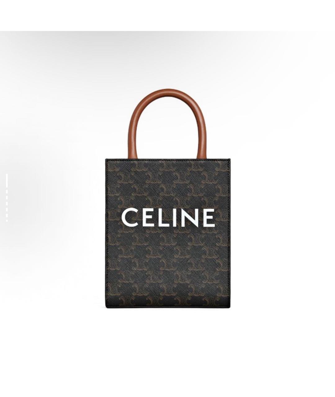 CELINE Коричневая кожаная сумка с короткими ручками, фото 5