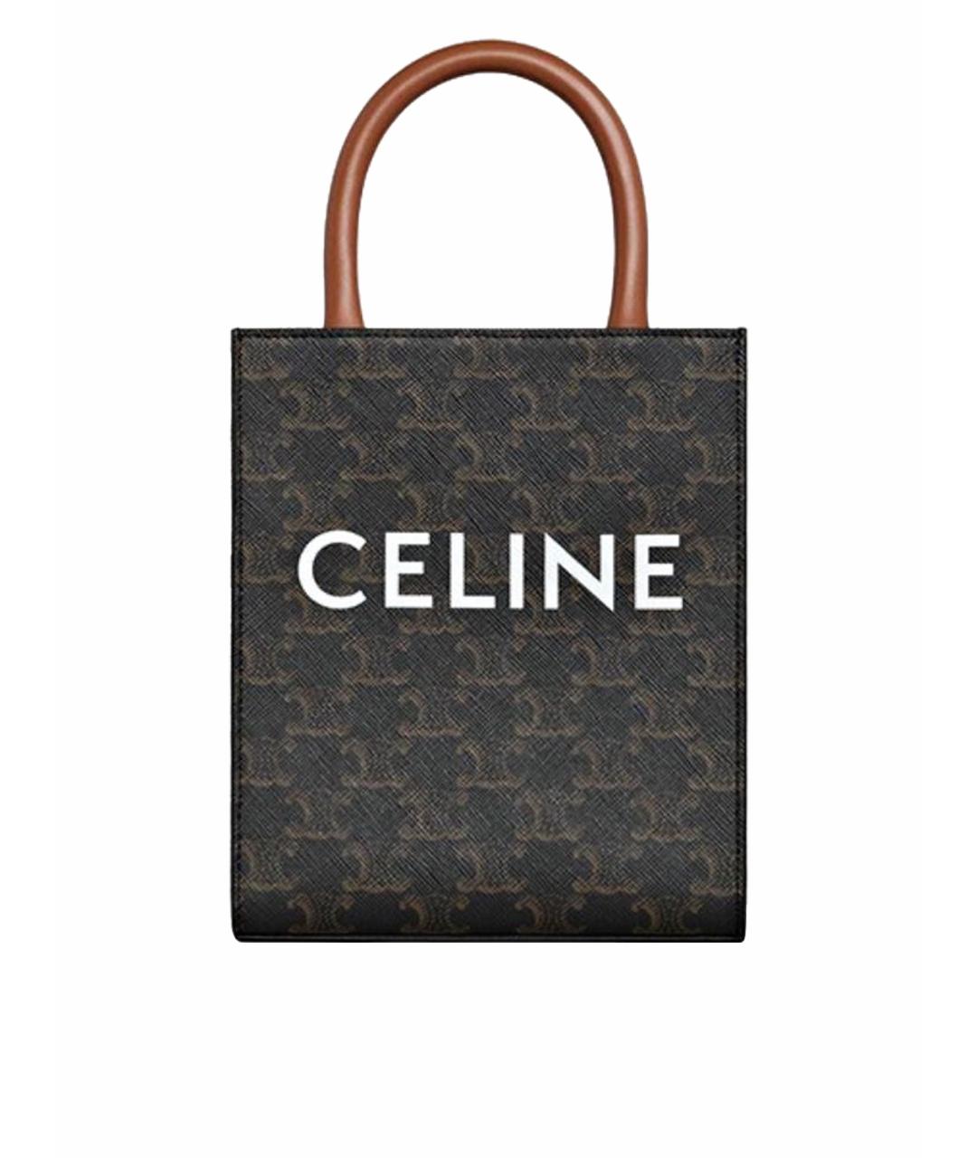 CELINE Коричневая кожаная сумка с короткими ручками, фото 1