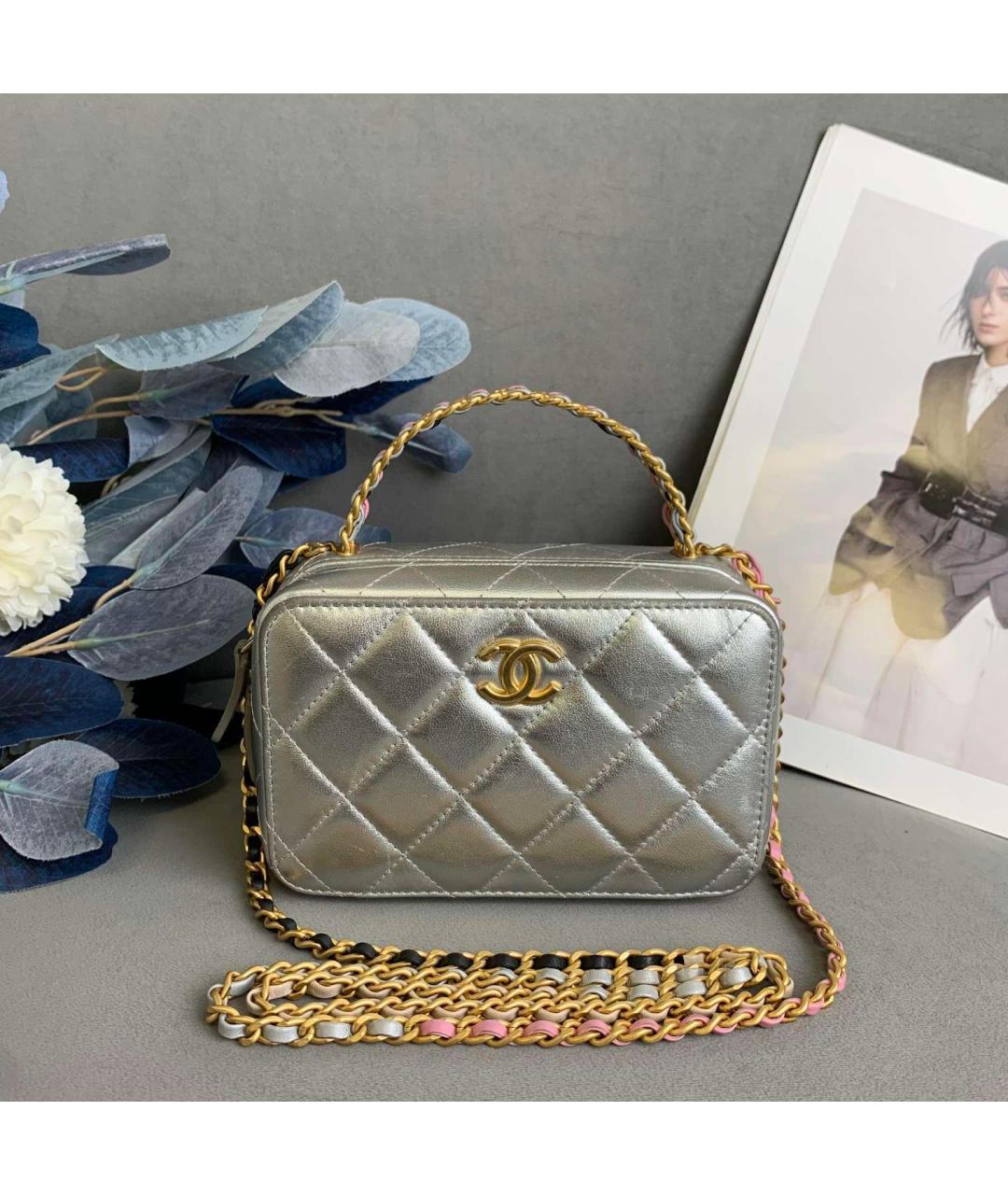 CHANEL Серебряная кожаная сумка тоут, фото 8