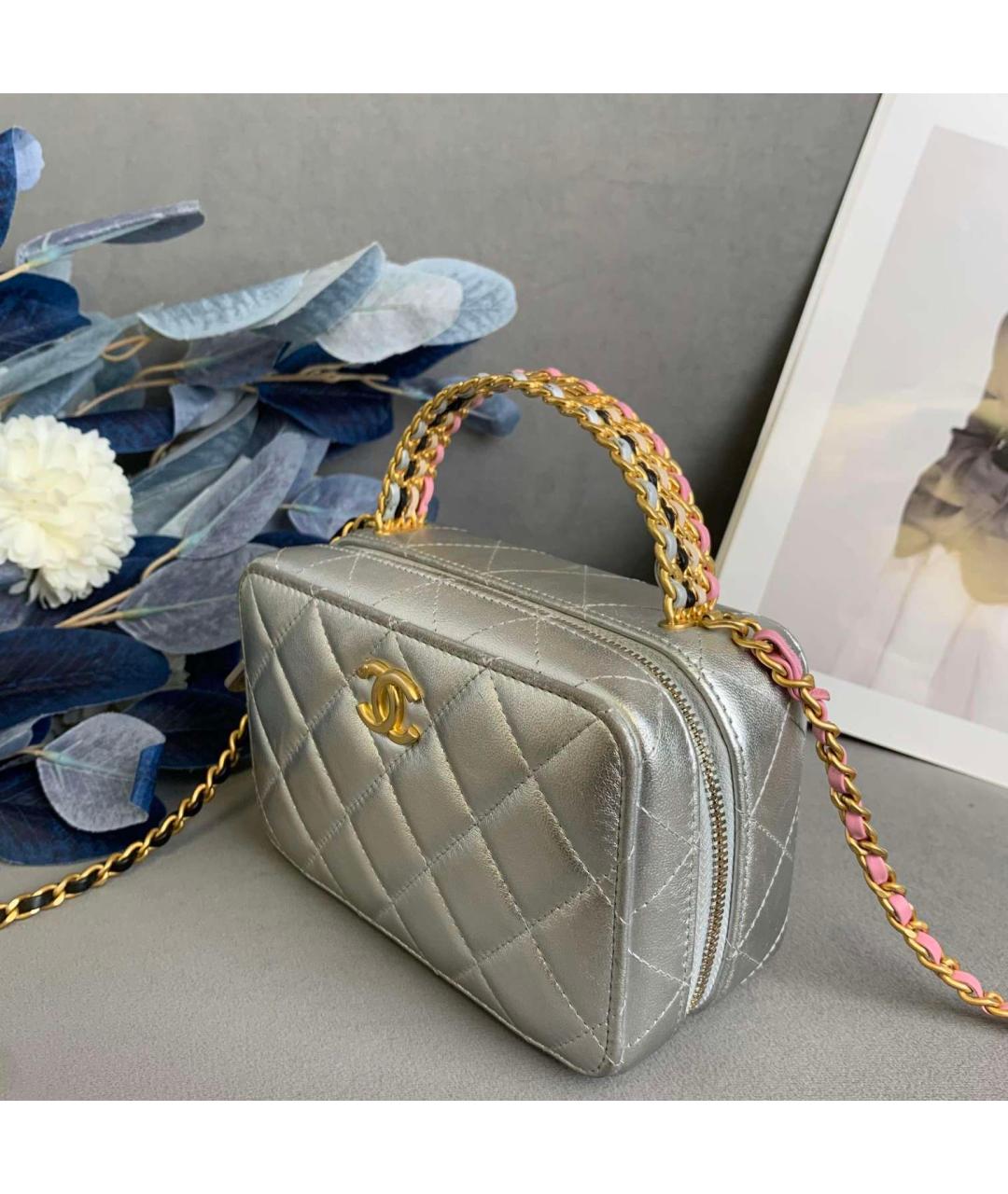 CHANEL Серебряная кожаная сумка тоут, фото 4