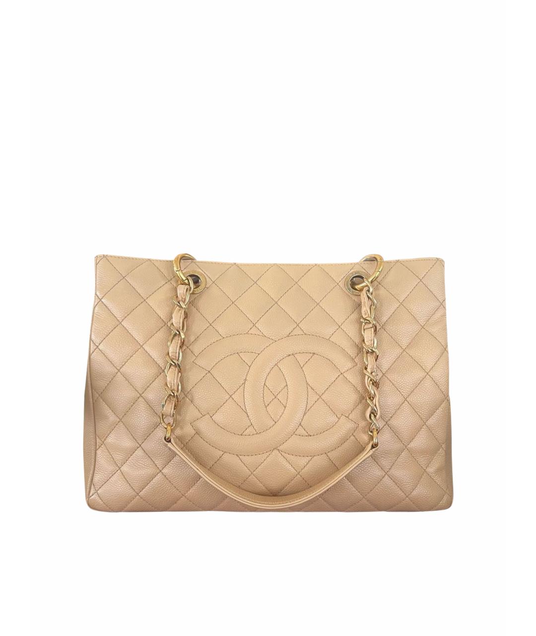 CHANEL Бежевая кожаная сумка тоут, фото 1