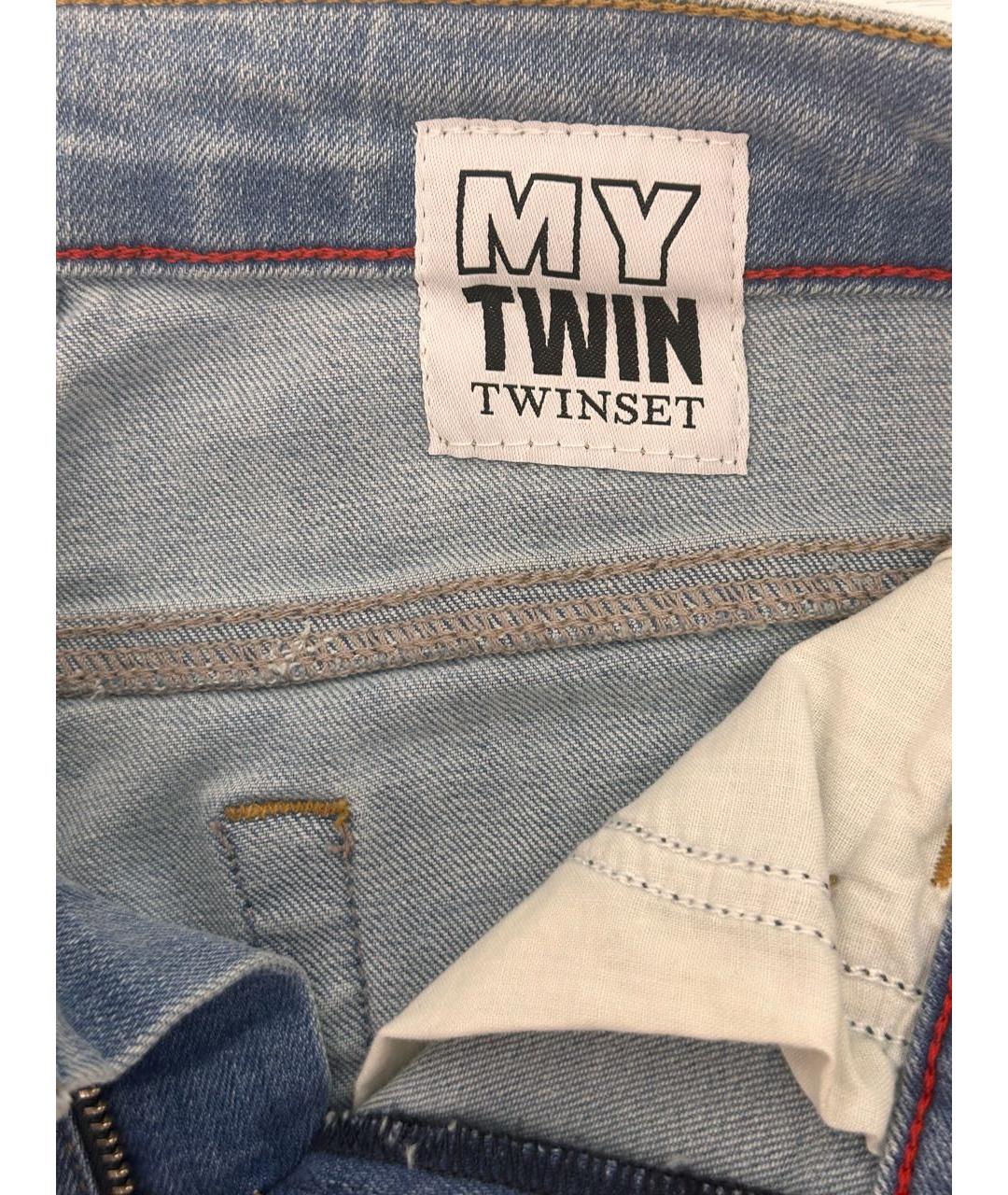 TWIN-SET Голубые хлопко-полиэстеровые джинсы клеш, фото 3