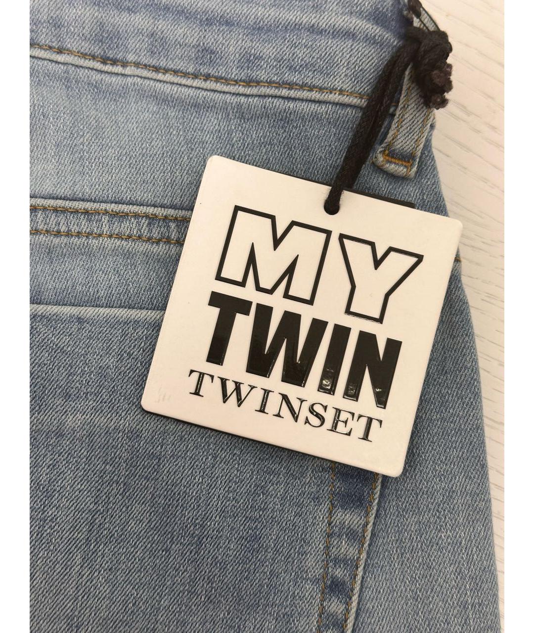 TWIN-SET Голубые хлопко-полиэстеровые джинсы клеш, фото 5