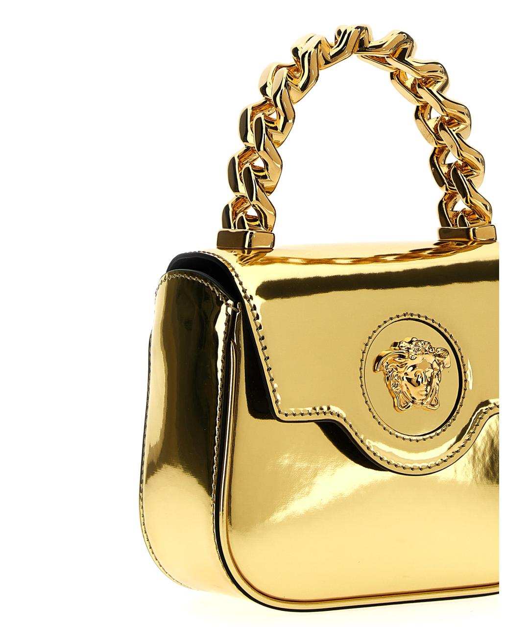 VERSACE Золотая кожаная сумка с короткими ручками, фото 2