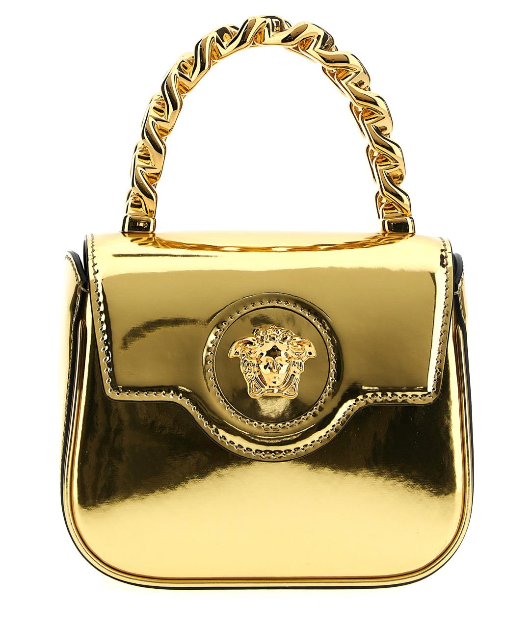 VERSACE Золотая кожаная сумка с короткими ручками, фото 1