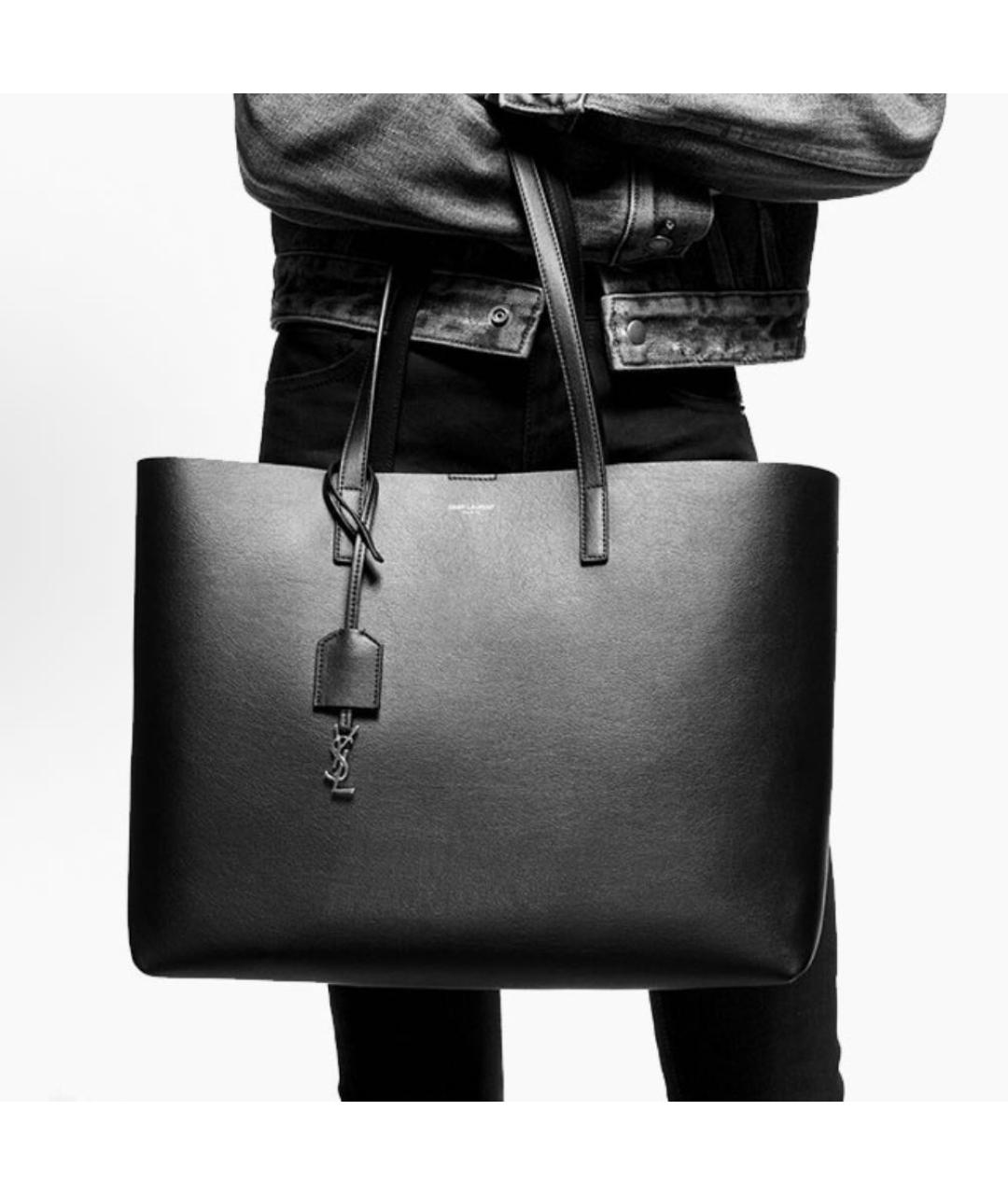 SAINT LAURENT Желтая кожаная сумка тоут, фото 8