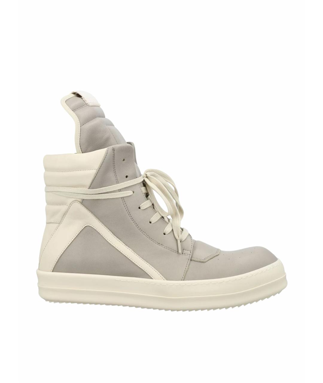 RICK OWENS Серые кожаные высокие кроссовки / кеды, фото 1