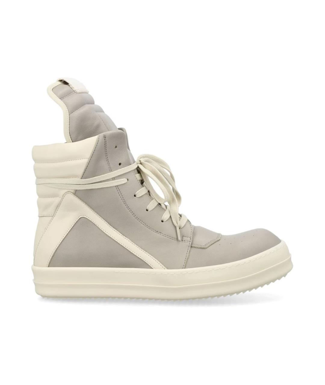 RICK OWENS Серые кожаные высокие кроссовки / кеды, фото 7