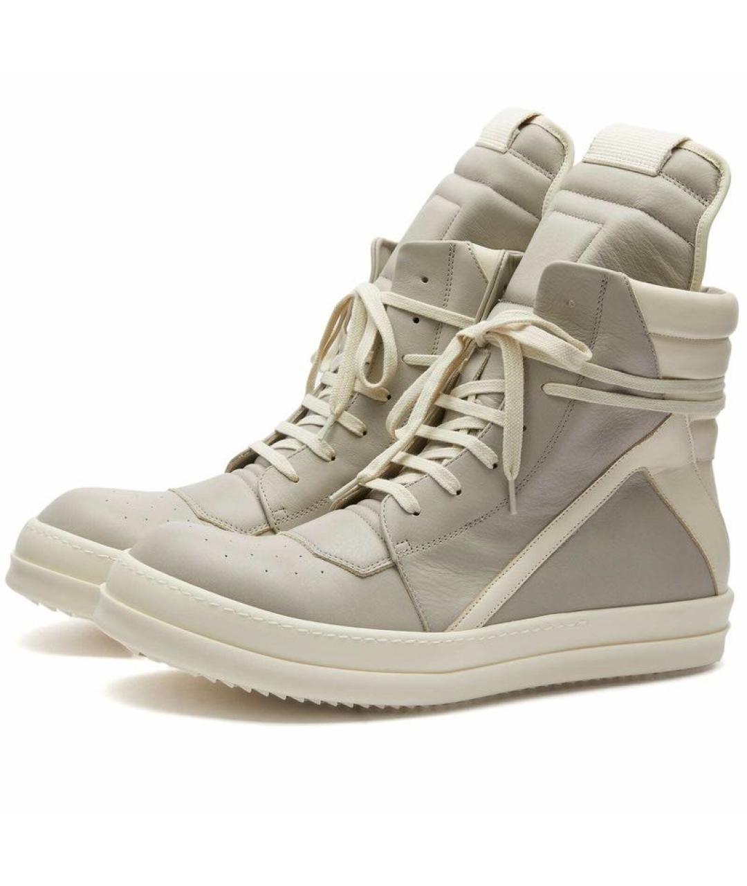 RICK OWENS Серые кожаные высокие кроссовки / кеды, фото 2
