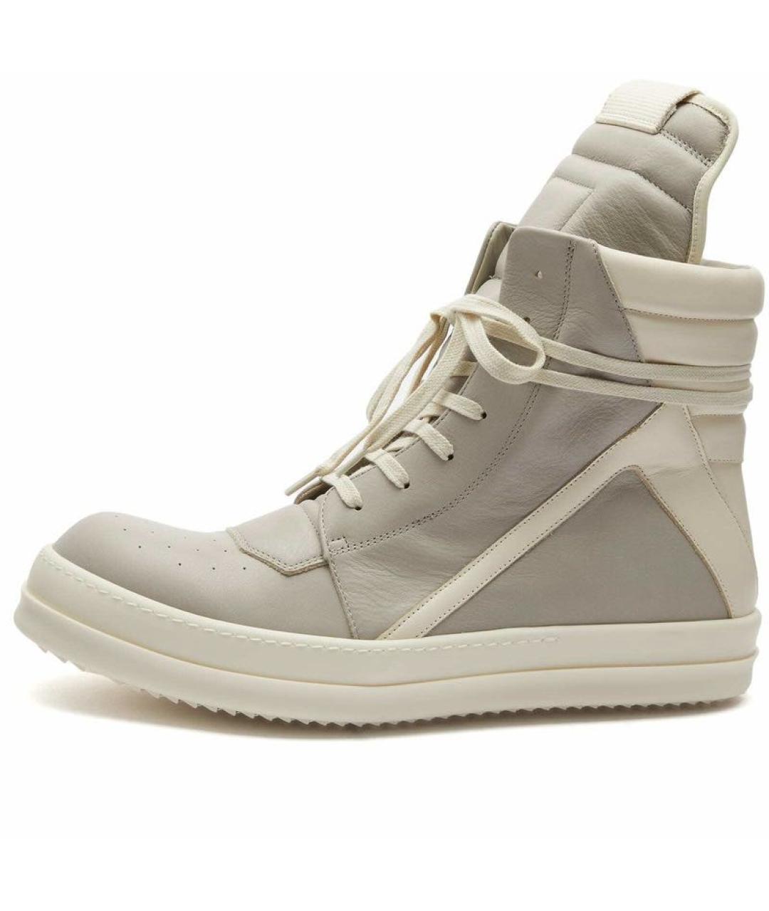 RICK OWENS Серые кожаные высокие кроссовки / кеды, фото 3