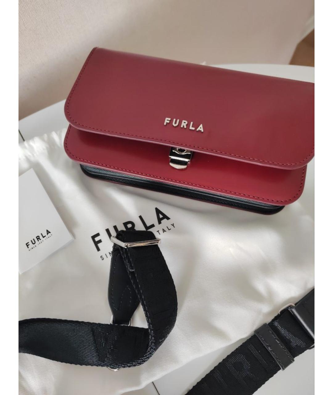 FURLA Бордовая сумка через плечо из лакированной кожи, фото 4