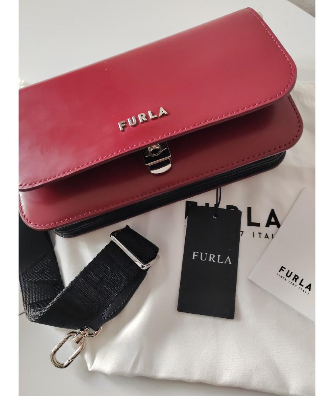 FURLA Бордовая сумка через плечо из лакированной кожи, фото 5