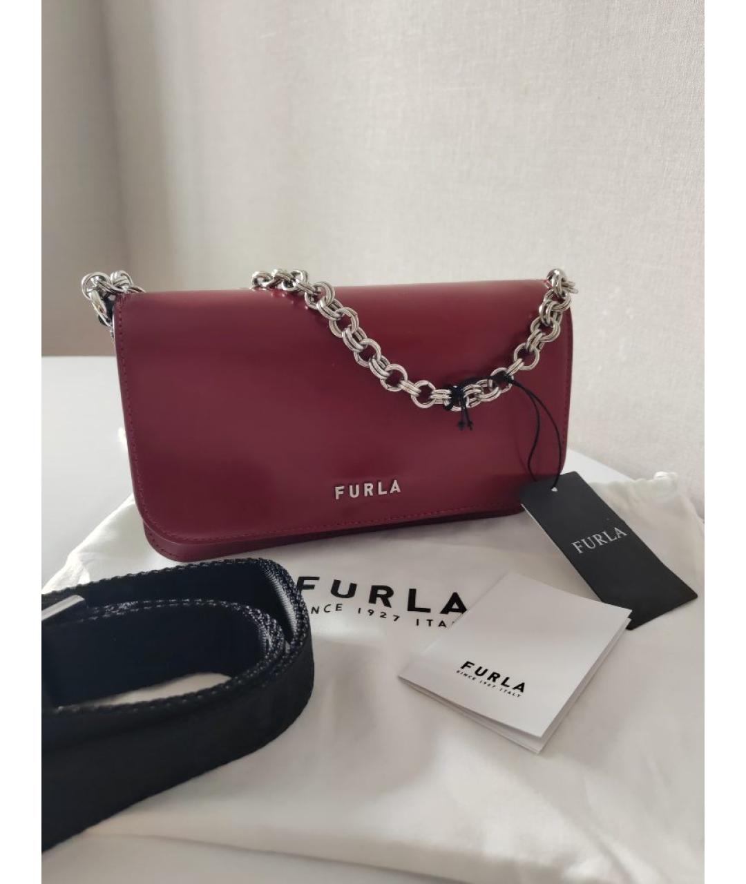 FURLA Бордовая сумка через плечо из лакированной кожи, фото 2