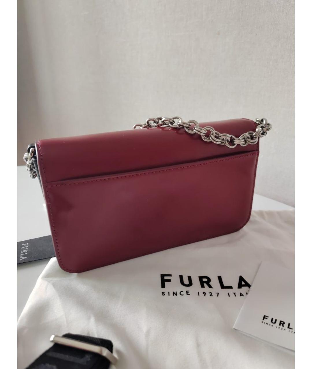 FURLA Бордовая сумка через плечо из лакированной кожи, фото 3