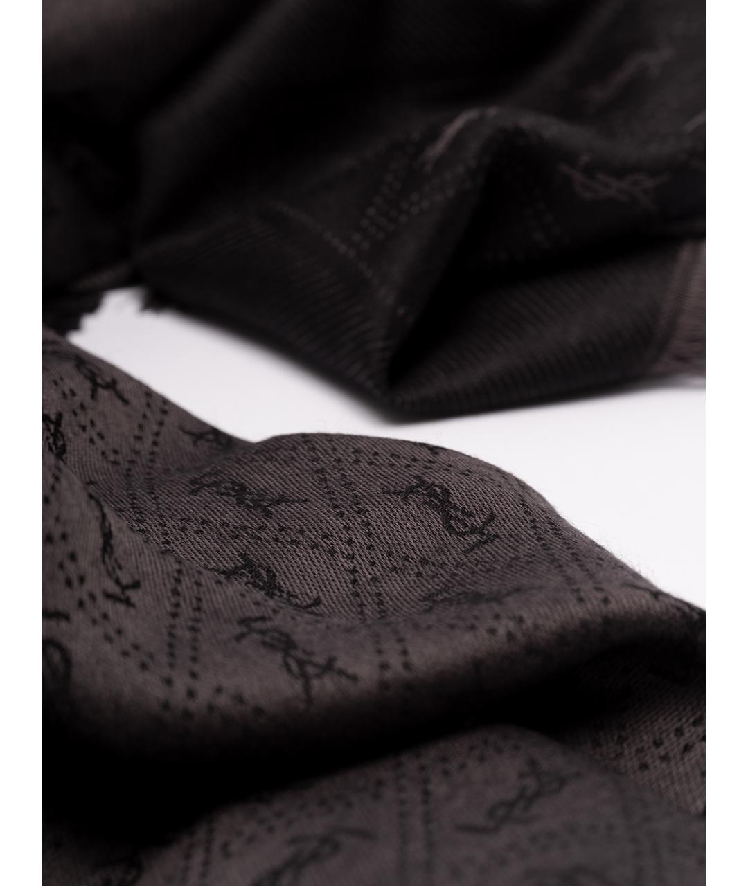 SAINT LAURENT Коричневый шерстяной шарф, фото 4