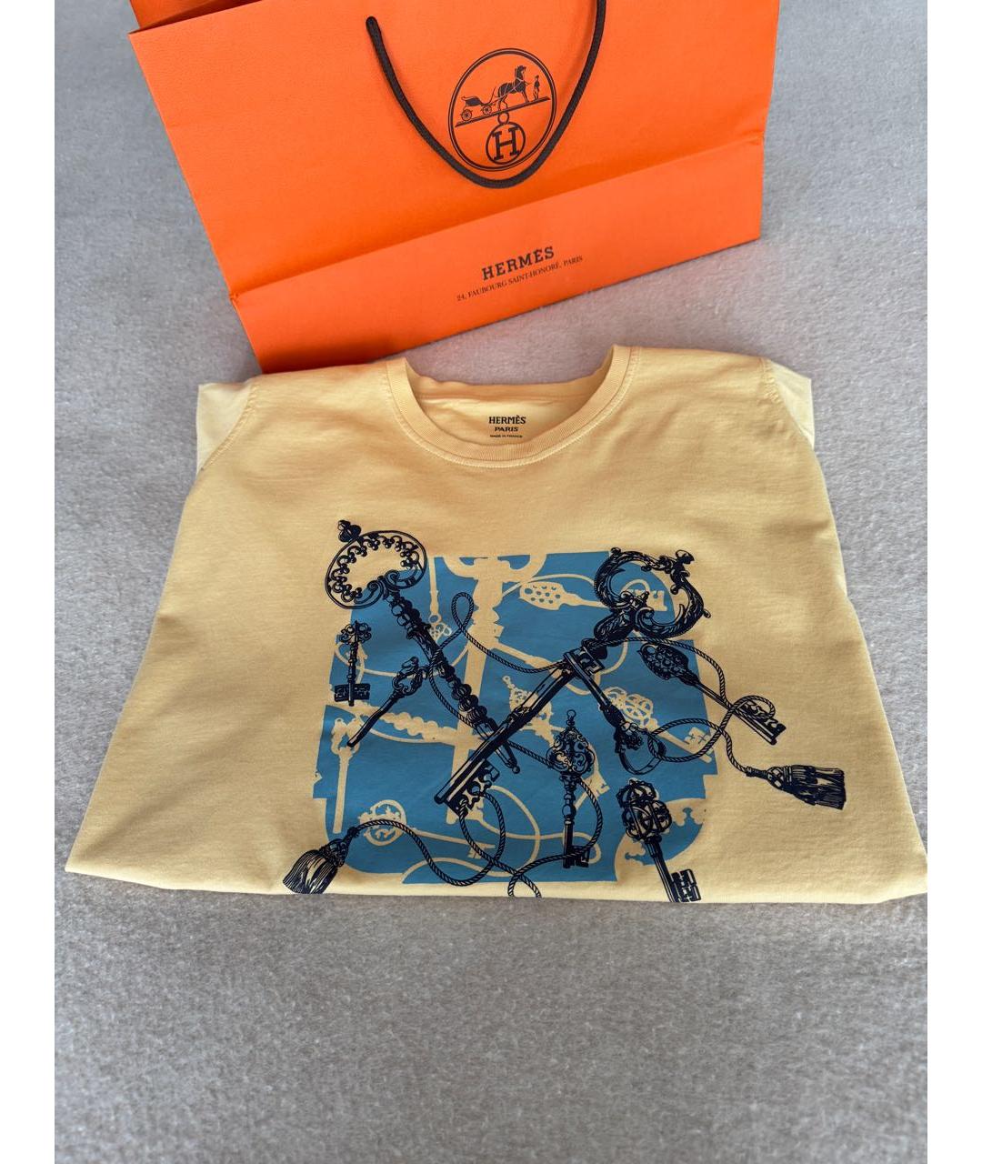 HERMES Желтая хлопковая футболка, фото 5