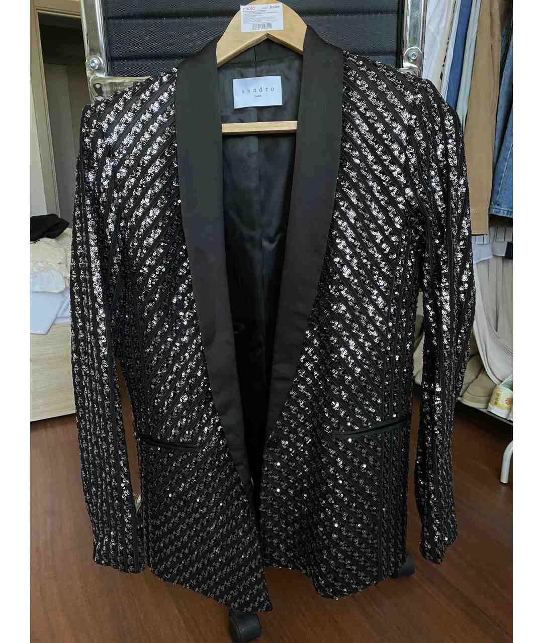 SANDRO Черный полиэстеровый жакет/пиджак, фото 4
