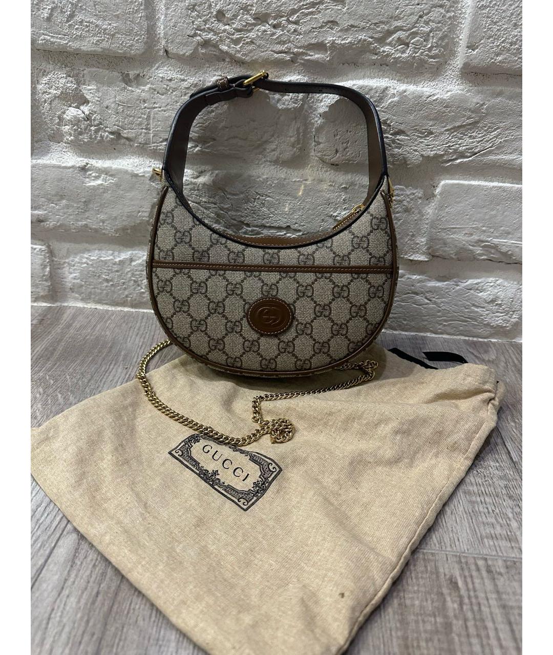 GUCCI Коричневая кожаная сумка через плечо, фото 6