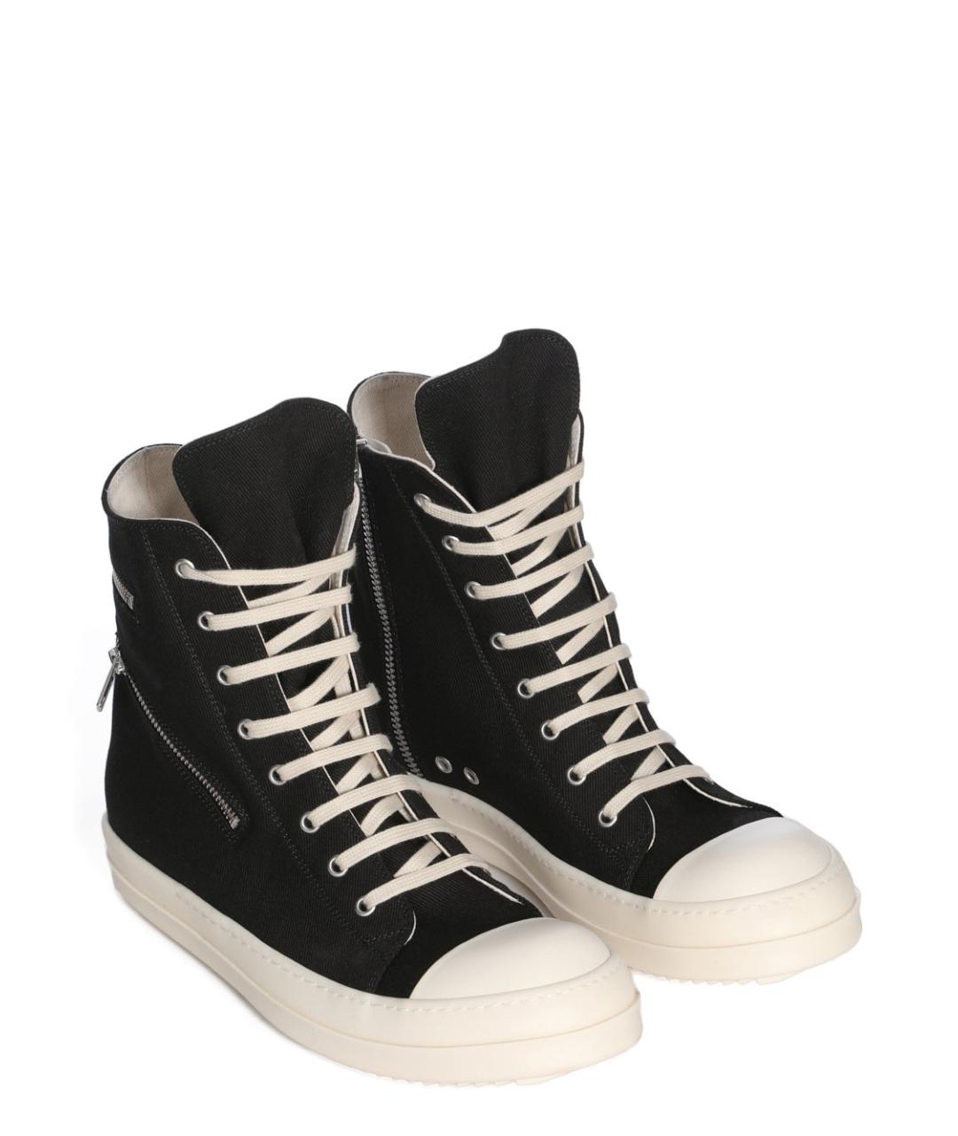 RICK OWENS DRKSHDW Черные текстильные высокие кроссовки / кеды, фото 2