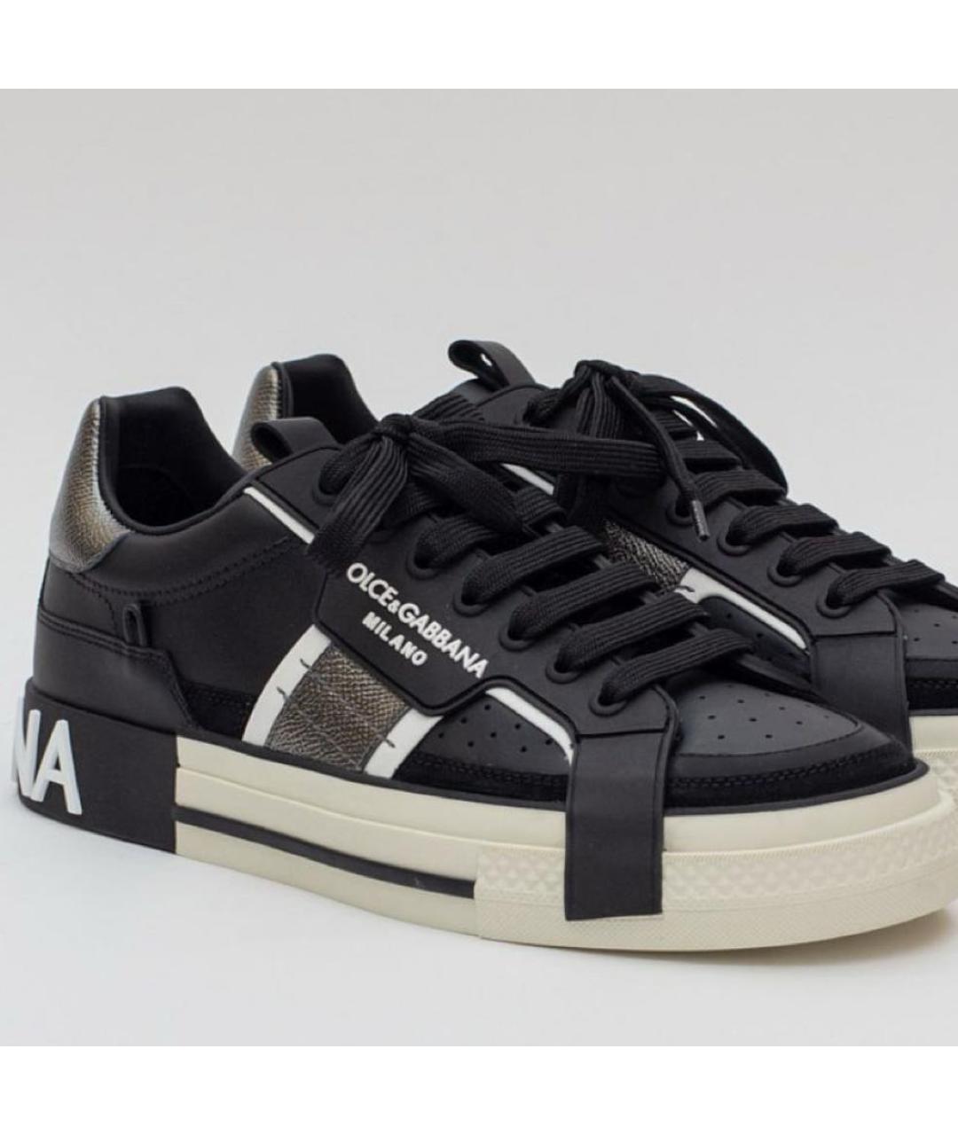 DOLCE&GABBANA Черные кожаные низкие кроссовки / кеды, фото 2