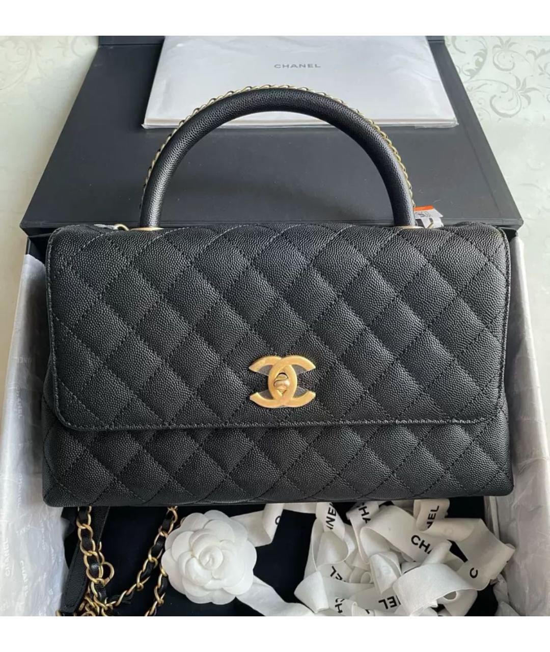 CHANEL Черная кожаная сумка с короткими ручками, фото 7
