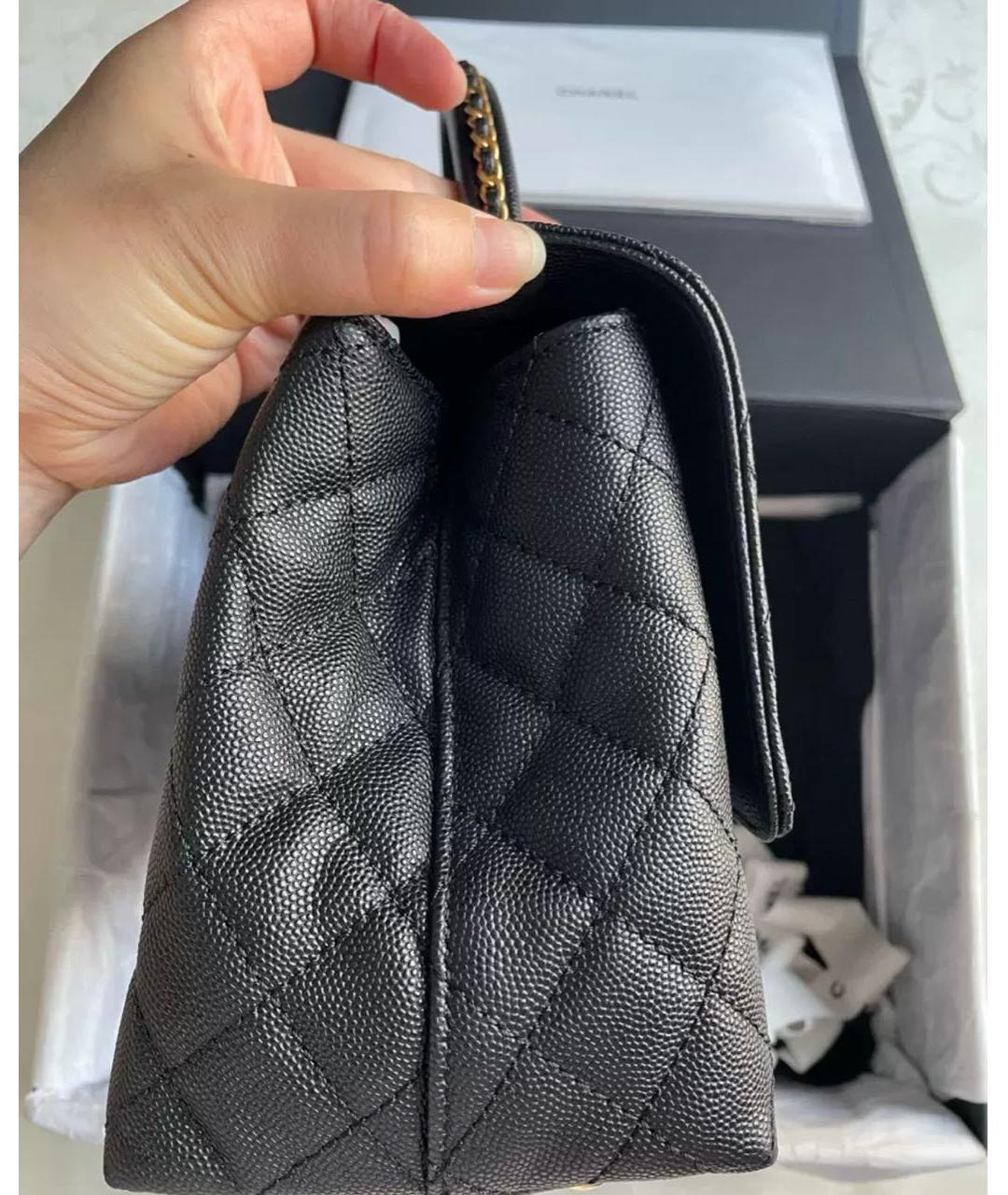 CHANEL Черная кожаная сумка с короткими ручками, фото 5