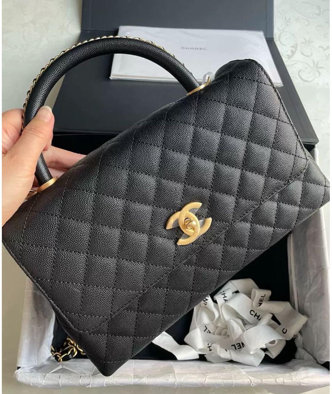 CHANEL Черная кожаная сумка с короткими ручками, фото 2