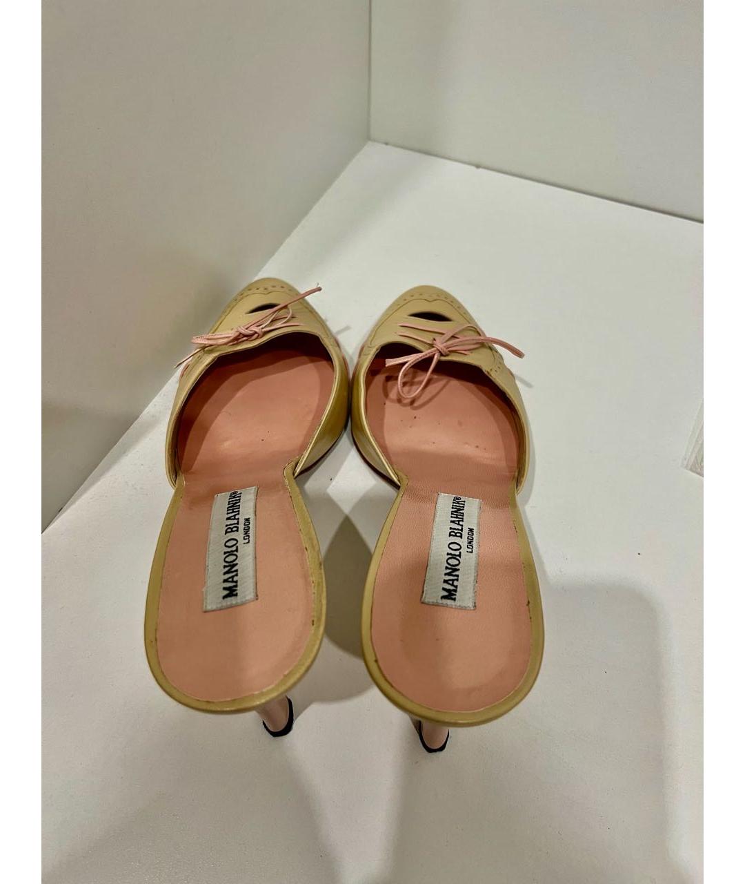 MANOLO BLAHNIK Бежевые кожаные мюли, фото 5