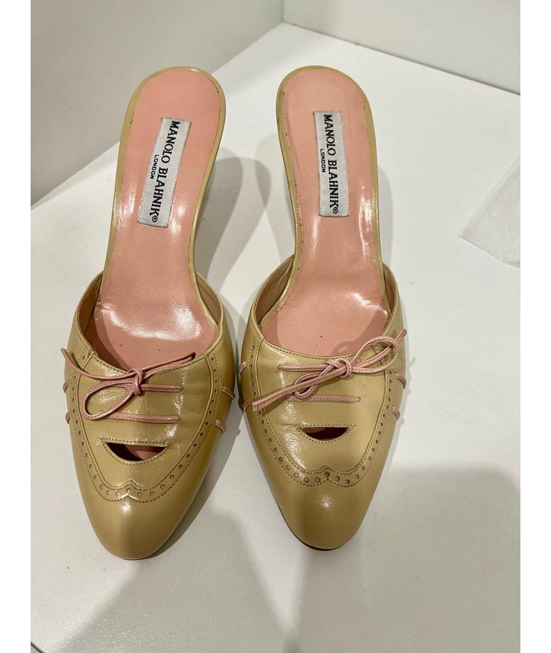 MANOLO BLAHNIK Бежевые кожаные мюли, фото 3
