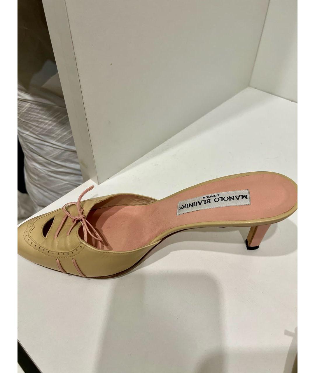 MANOLO BLAHNIK Бежевые кожаные мюли, фото 6