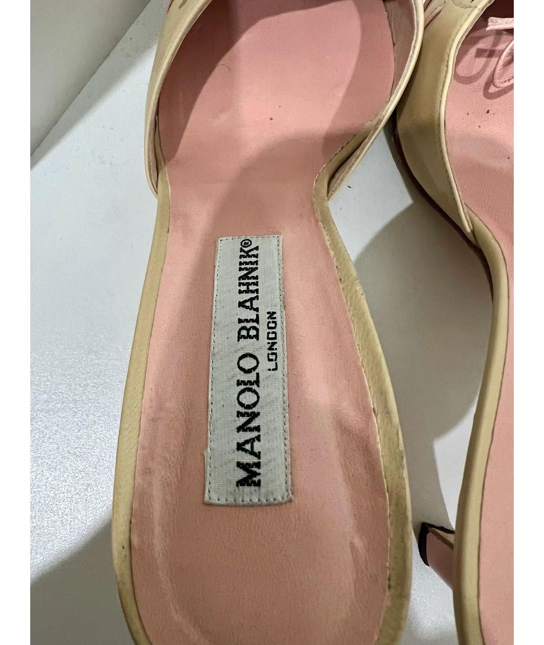 MANOLO BLAHNIK Бежевые кожаные мюли, фото 4