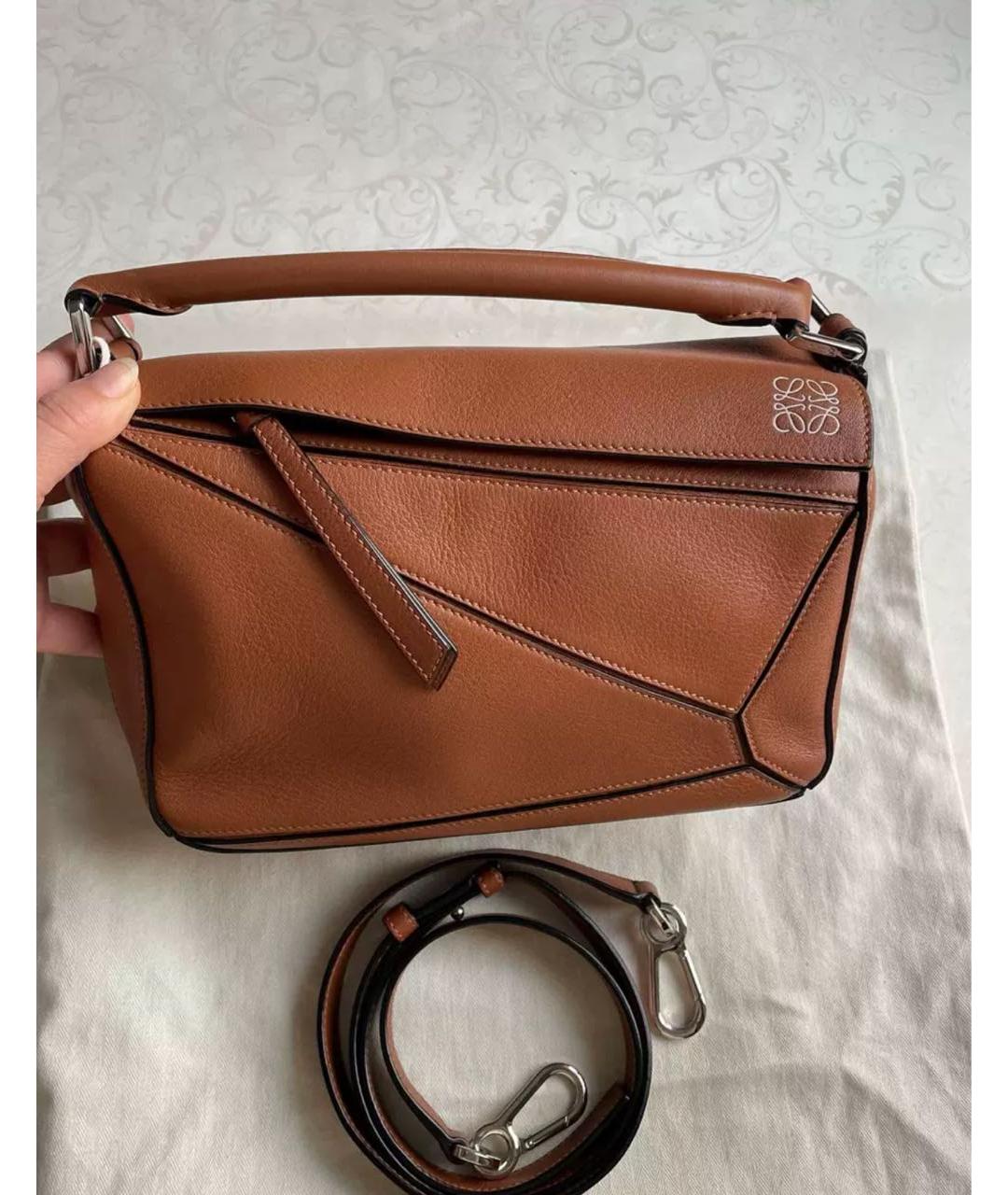 LOEWE Коричневая кожаная сумка с короткими ручками, фото 3