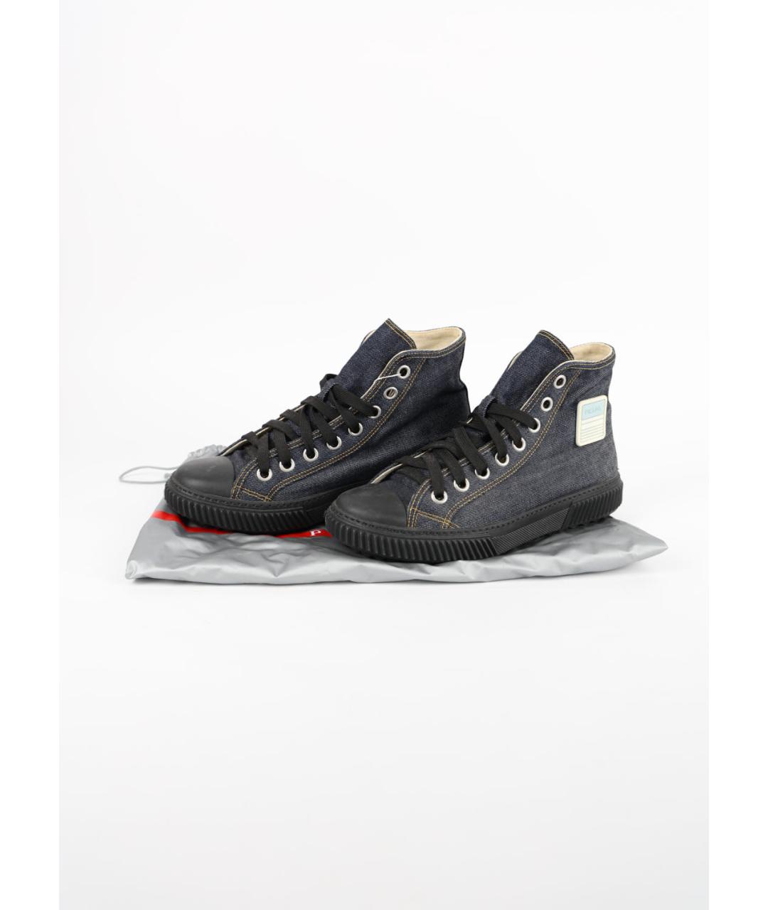 PRADA Синие текстильные высокие кроссовки / кеды, фото 6