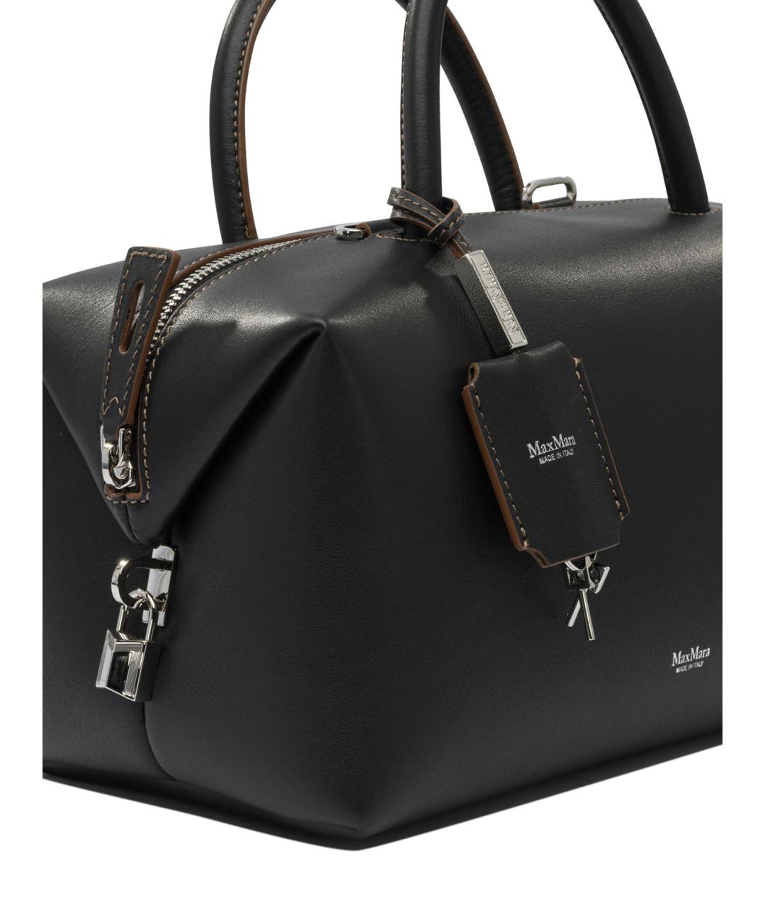 MAX MARA Черная кожаная сумка с короткими ручками, фото 4