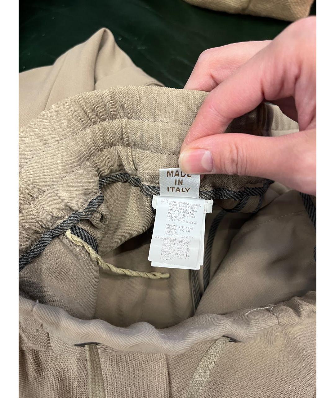 BRUNELLO CUCINELLI Бежевые шерстяные брюки узкие, фото 4