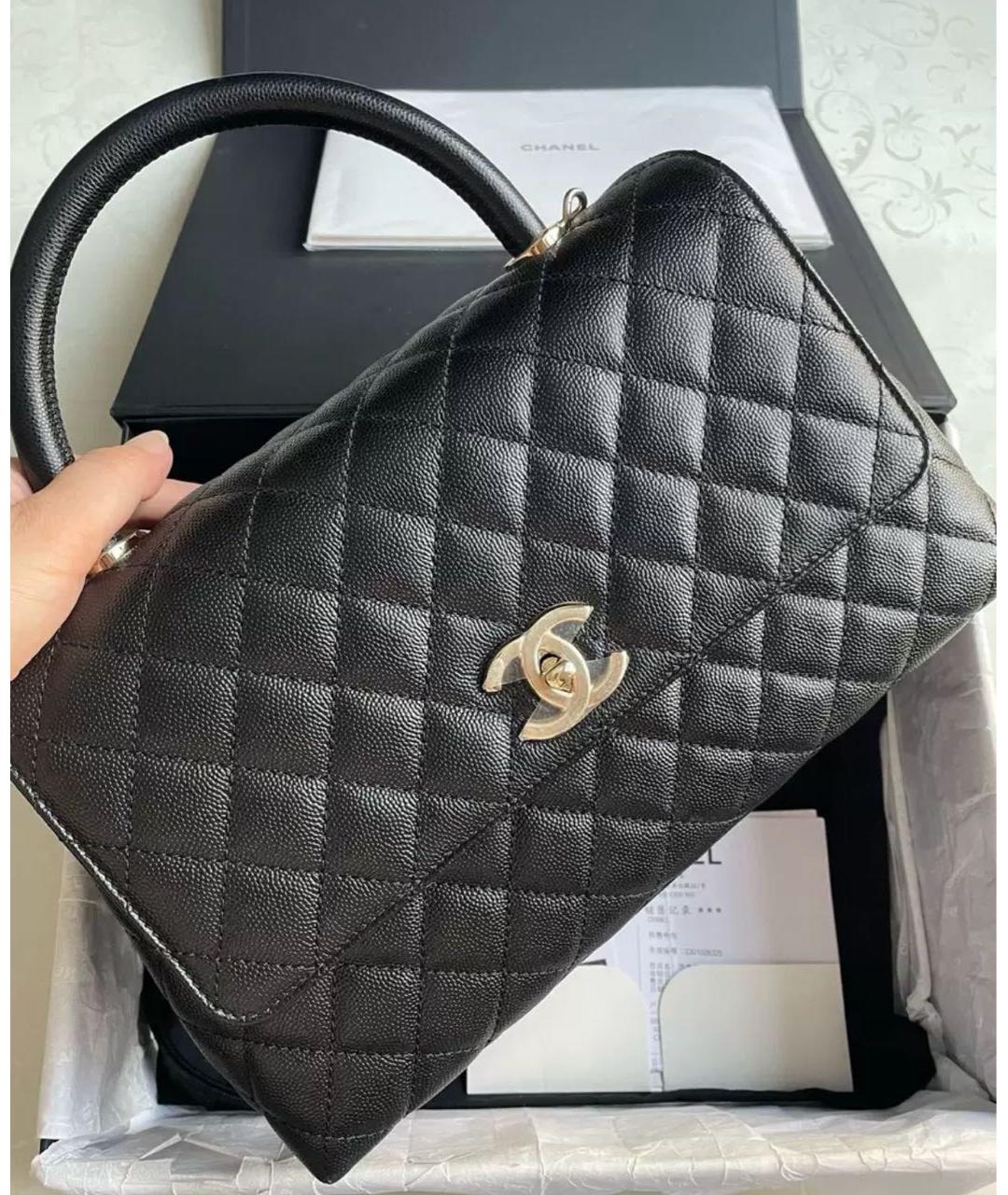 CHANEL Черная кожаная сумка с короткими ручками, фото 2