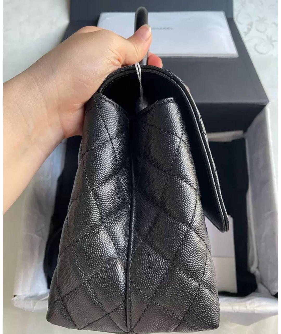 CHANEL Черная кожаная сумка с короткими ручками, фото 5