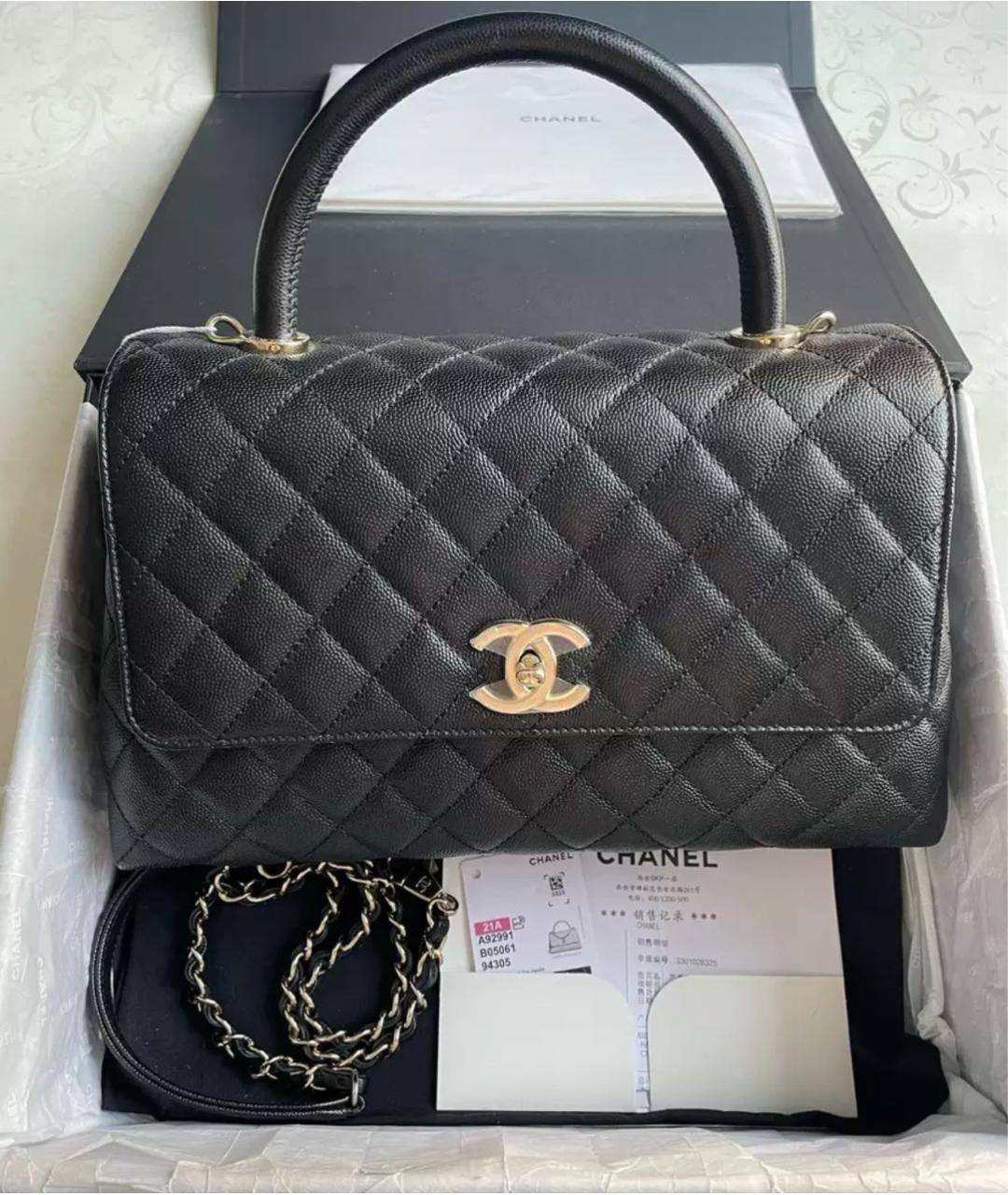 CHANEL Черная кожаная сумка с короткими ручками, фото 7