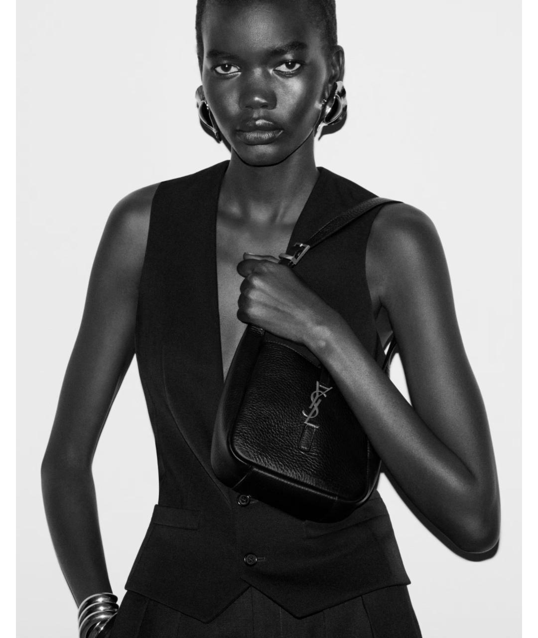 SAINT LAURENT Коричневая кожаная сумка тоут, фото 2