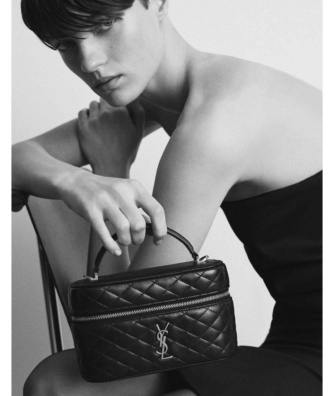 SAINT LAURENT Коричневая кожаная сумка с короткими ручками, фото 2