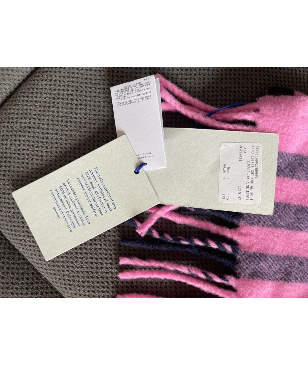 BURBERRY Розовый шерстяной шарф, фото 5