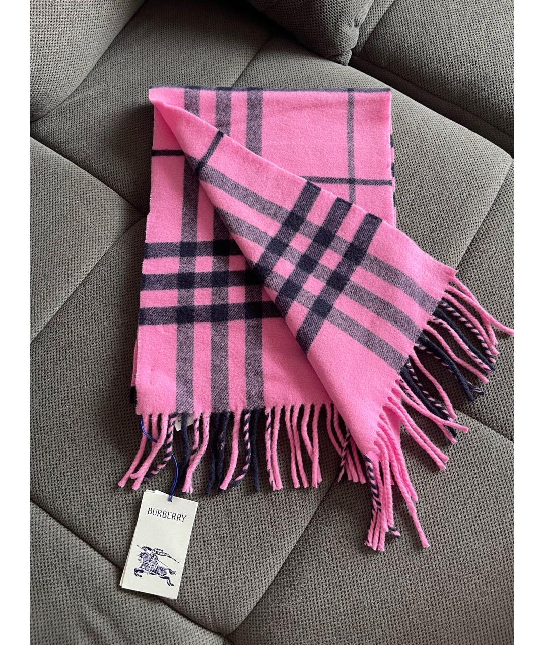 BURBERRY Розовый шерстяной шарф, фото 8