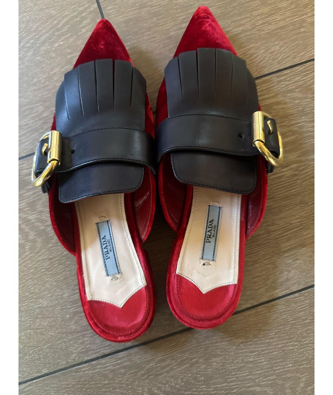 PRADA Бордовые бархатные мюли, фото 3